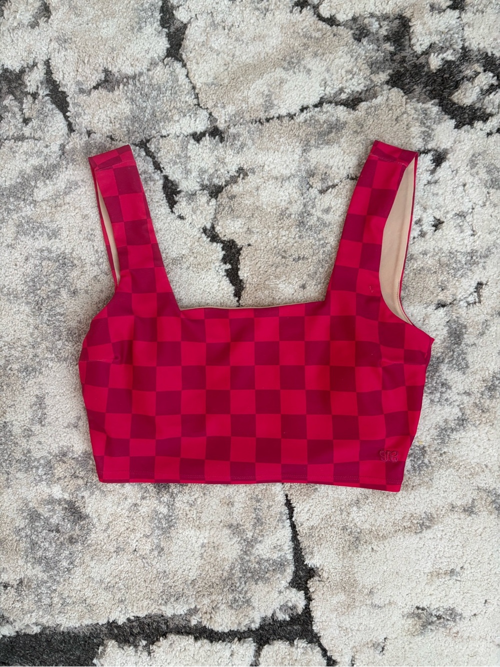 Albion Pink Checkered Square-Neck Crop Top